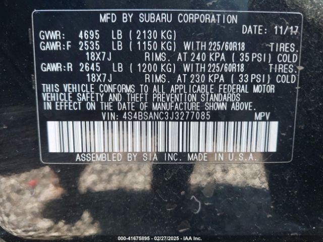 2018 SUBARU OUTBACK 4S4BSANC3J3277085 Photo 8