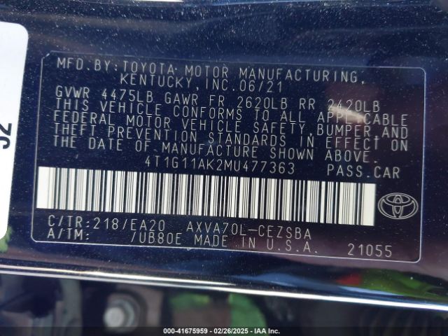 4T1G11AK2MU477363 Toyota CAMRY SE