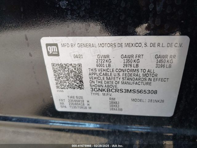 3GNKBCRS3MS565308 Chevrolet Blazer Fwd 2lt