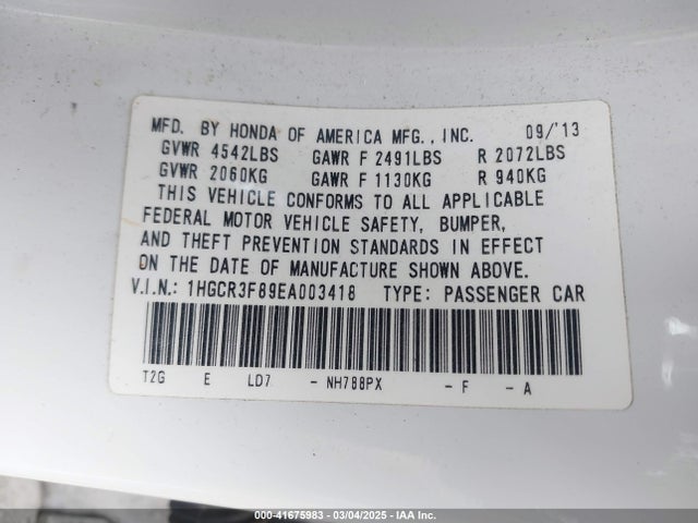 Honda Accord Ex-l V-6 2014 1HGCR3F89EA003418 Image 9