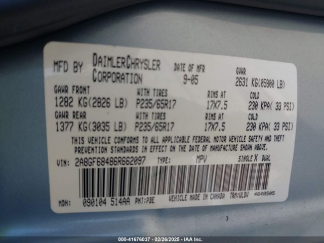 2006 CHRYSLER PACIFICA 2A8GF68486R662097 Photo 8