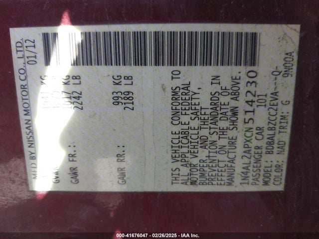 2012 NISSAN ALTIMA 1N4AL2APXCN514230 Photo 8