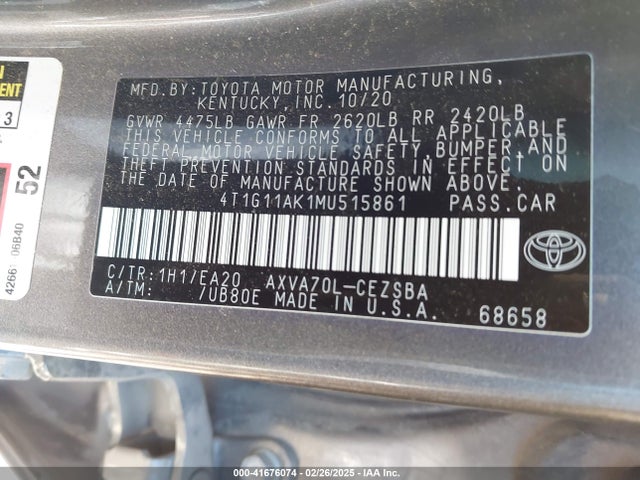 4T1G11AK1MU515861 Toyota CAMRY SE