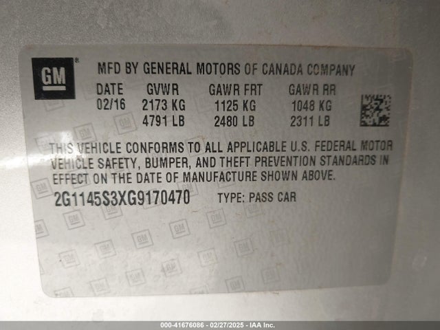 2G1145S3XG9170470 Chevrolet IMPALA 2LZ