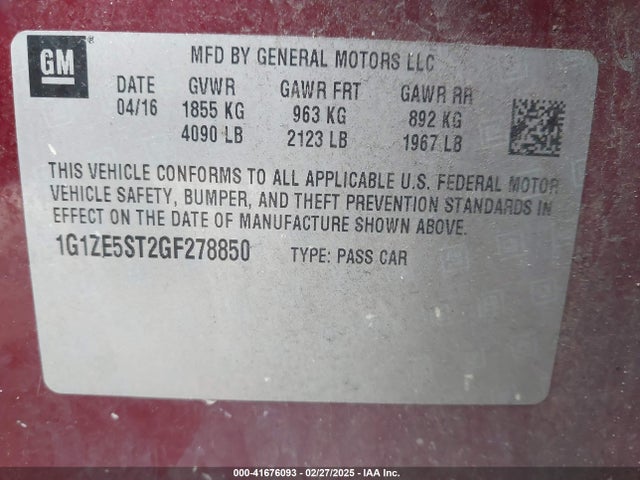 1G1ZE5ST2GF278850 Chevrolet MALIBU 1LT