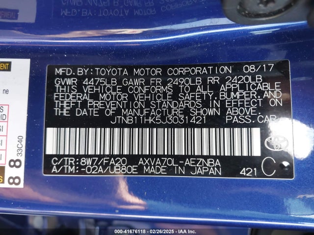 JTNB11HK5J3031421 Toyota CAMRY LE