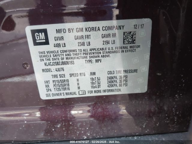 KL4CJ2SB2JB606193 Buick Encore Sport Touring
