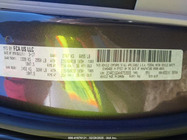 2C4RC1GG4HR753555 Chrysler Pacifica Limited