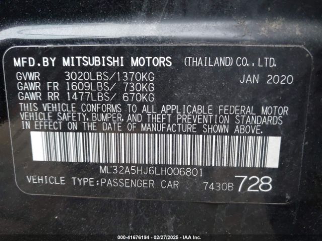 ML32A5HJ6LH006801 Mitsubishi MIRAGE LE
