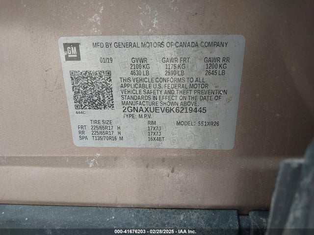 2GNAXUEV6K6219445 Chevrolet EQUINOX LT