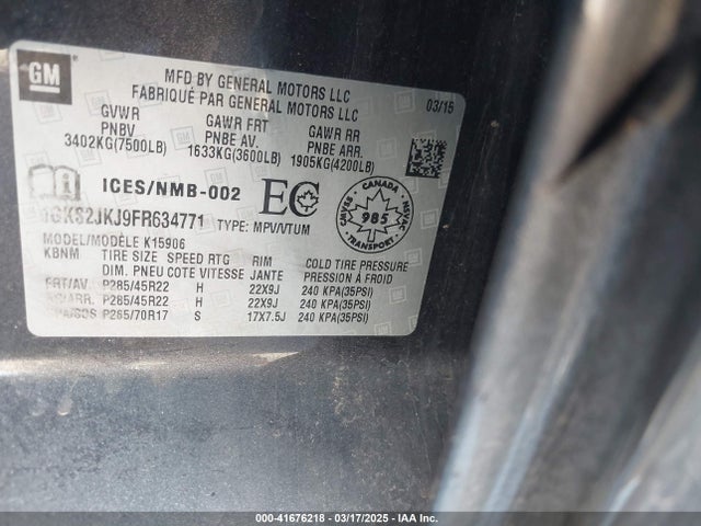 1GKS2JKJ9FR634771 GMC Yukon Xl 1500 Denali