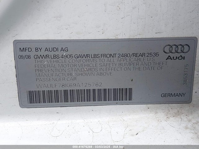 2009 AUDI A4 WAULF78K69A125762 Photo 8