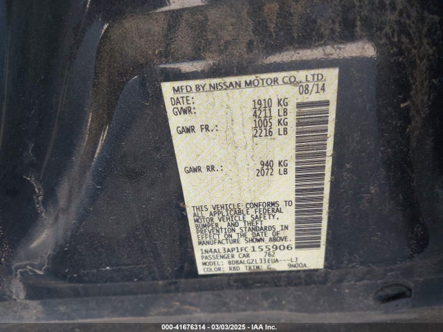 Nissan Altima 2.5 S 2015 1N4AL3AP1FC155906 Image 9