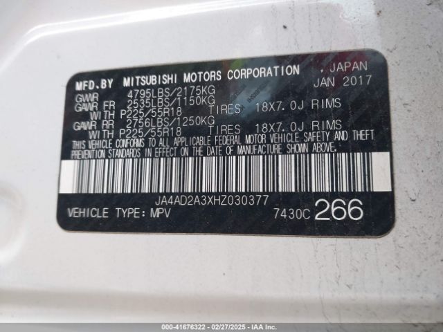 2017 MITSUBISHI OUTLANDER JA4AD2A3XHZ030377 Photo 8