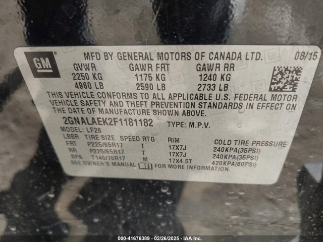 Chevrolet EQUINOX LS 2015 2GNALAEK2F1181182 Image 9