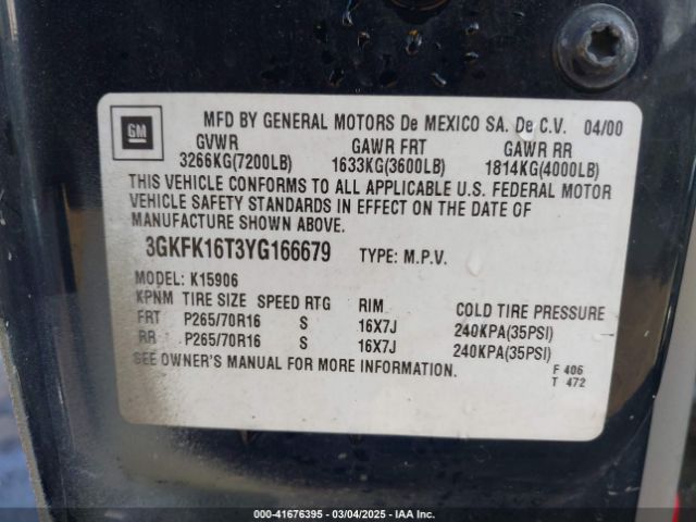 2000 GMC YUKON XL 1500 3GKFK16T3YG166679 Photo 8