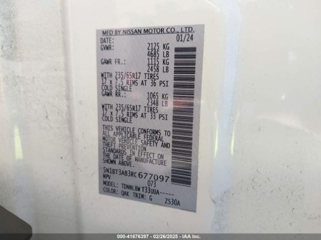 5N1BT3AB3RC677097 Nissan Rogue S Intelligent Awd