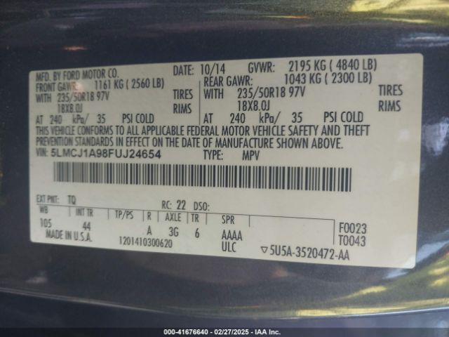 5LMCJ1A98FUJ24654 Lincoln MKC
