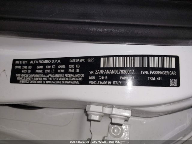 2020 ALFA ROMEO GIULIA ZARFANAN9L7630017 Photo 8