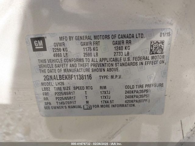 2GNALBEK8F1138116 Chevrolet EQUINOX 1LT