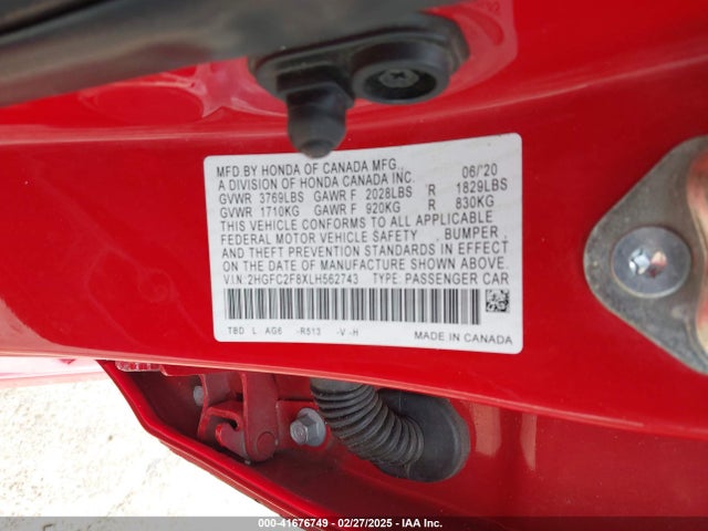 2HGFC2F8XLH562743 Honda Civic Sport