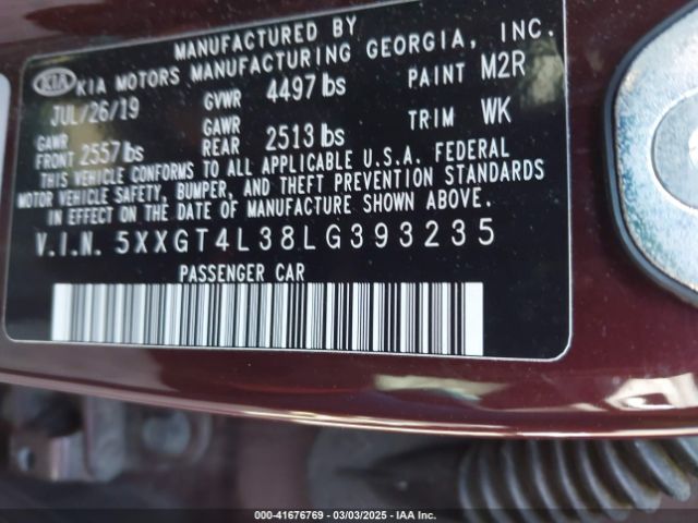 5XXGT4L38LG393235 KIA Optima Lx