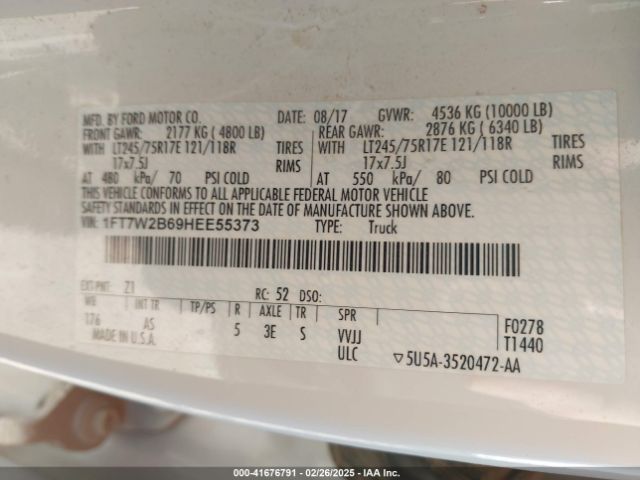 1FT7W2B69HEE55373 Ford F-250 Xl