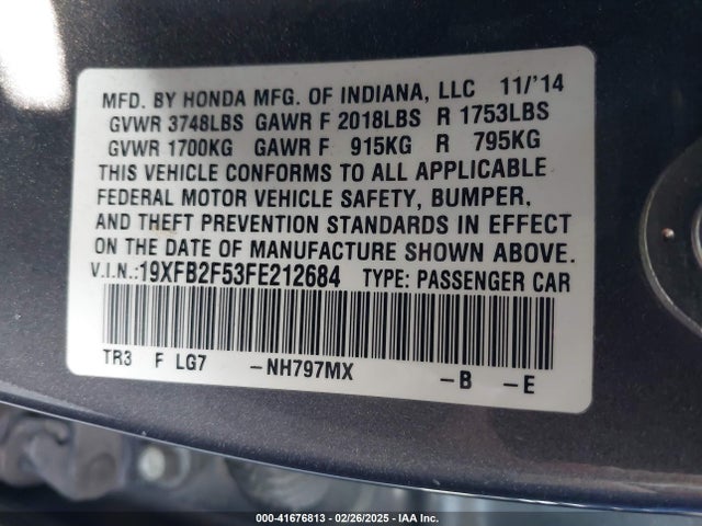 Honda Civic Lx 2015 19XFB2F53FE212684 Image 9