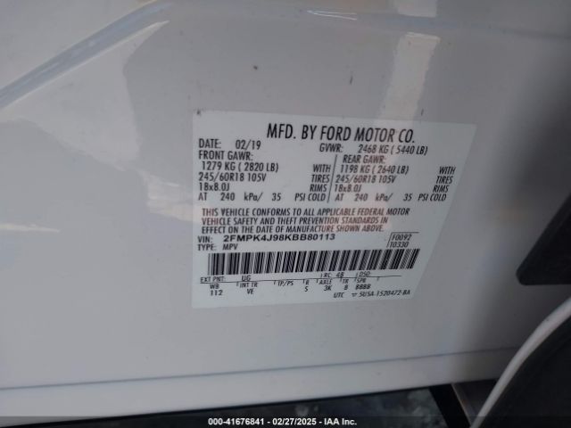 2FMPK4J98KBB80113 Ford EDGE SEL