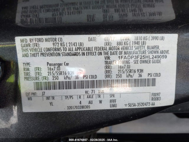 Ford FOCUS SE 2017 1FADP3F25HL249059 Image 9