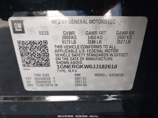 1GNERGKW6JJ182618 Chevrolet Traverse 1lt