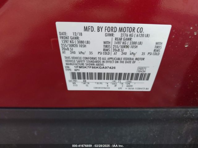 1FM5K7F86KGA97426 Ford Explorer Limited