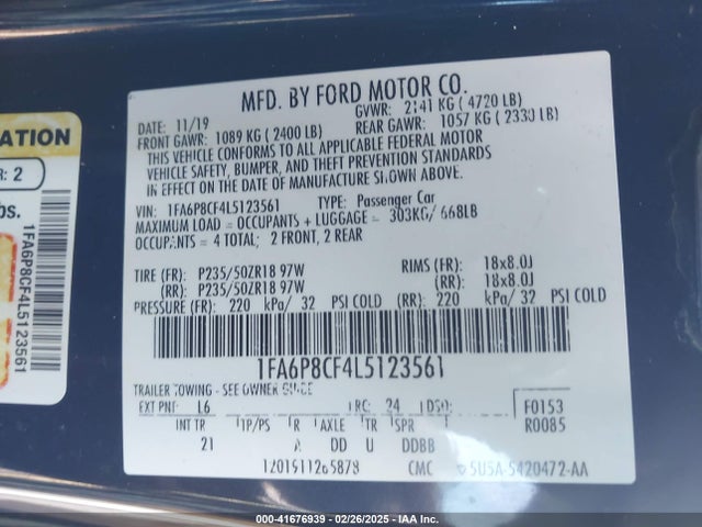 Ford Mustang Gt Fastback 2020 1FA6P8CF4L5123561 Image 9