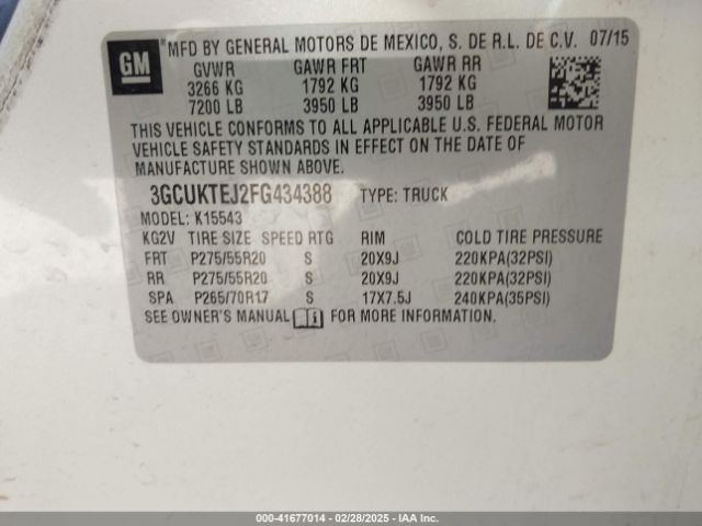 3GCUKTEJ2FG434388 Chevrolet Silverado 1500 High Country