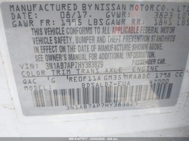 3N1AB7AP7HY383829 Nissan SENTRA SV