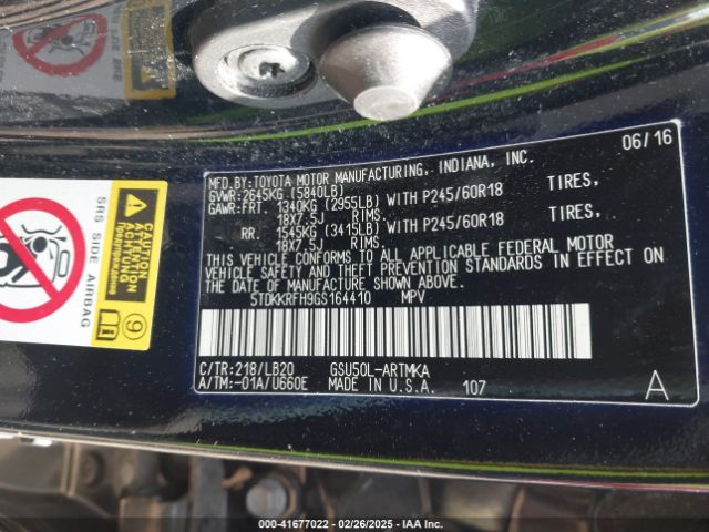 5TDKKRFH9GS164410 Toyota Highlander Xle V6