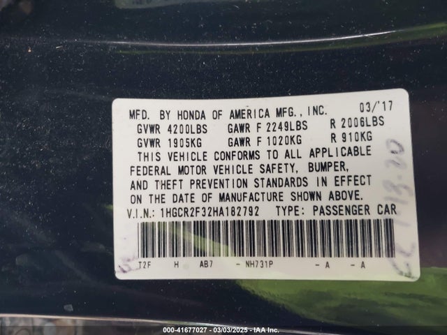1HGCR2F32HA182792 Honda ACCORD LX