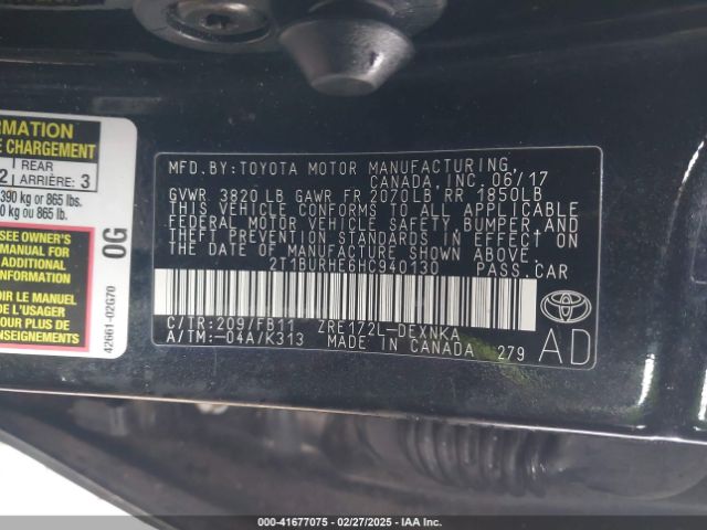 2T1BURHE6HC940130 Toyota COROLLA LE