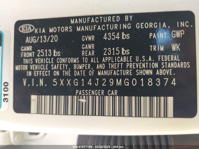 5XXG14J29MG018374 KIA K5 LXS