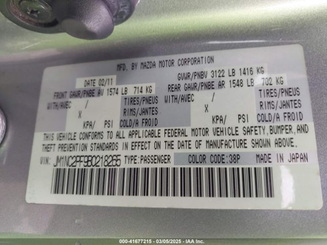 2011 MAZDA MX-5 MIATA JM1NC2PF9B0218265 Photo 8