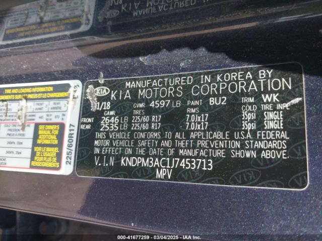 KNDPM3AC1J7453713 KIA Sportage Lx