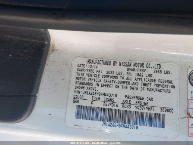 JN1AZ4EH9FM443719 Nissan 370z Nismo/nismo Tech/sport/sport Tech/touring