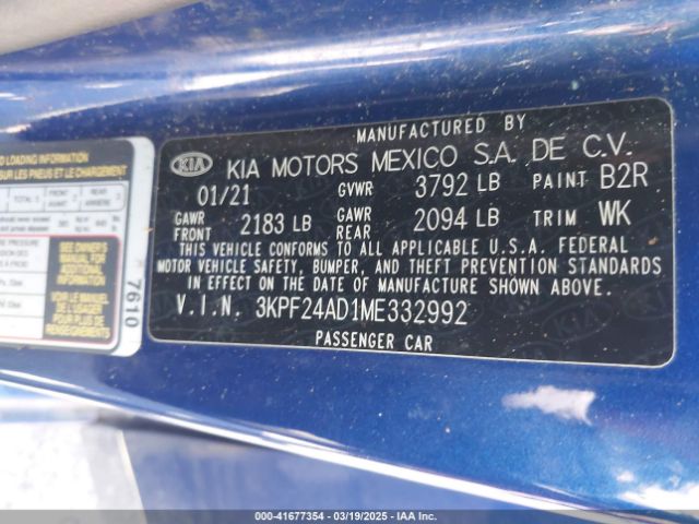 3KPF24AD1ME332992 KIA Forte Lxs