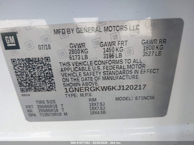 1GNERGKW6KJ120217 Chevrolet Traverse 1lt