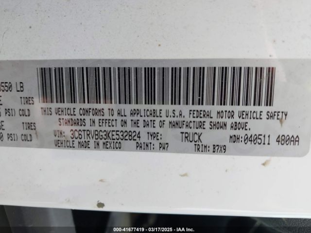 3C6TRVBG3KE532824 RAM Promaster 1500 High Roof 136 Wb