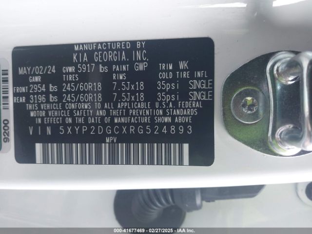 5XYP2DGCXRG524893 KIA Telluride Lx