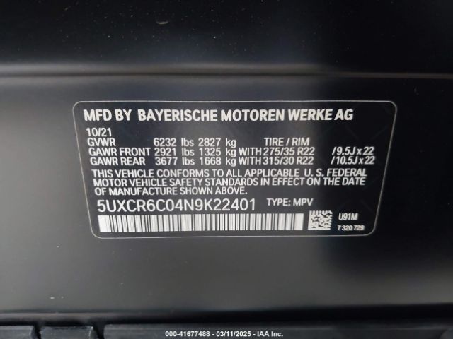 5UXCR6C04N9K22401 BMW X5 Xdrive40i