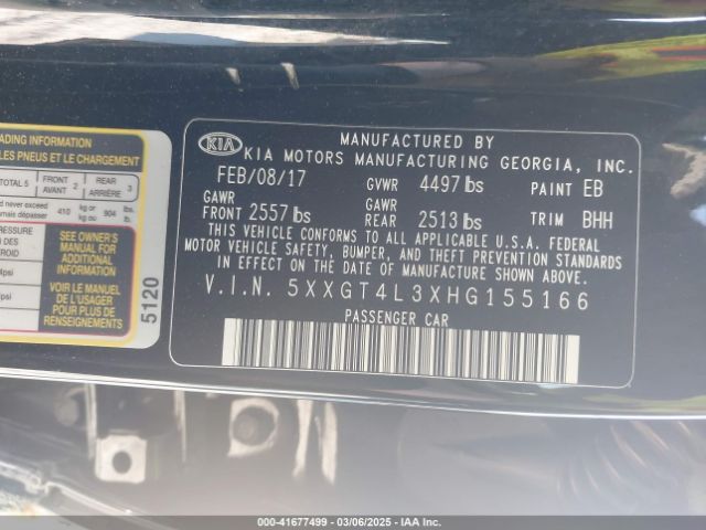 5XXGT4L3XHG155166 KIA Optima Lx