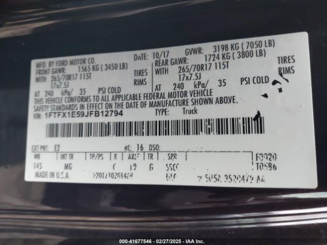 1FTFX1E59JFB12794 Ford F-150 Xlt