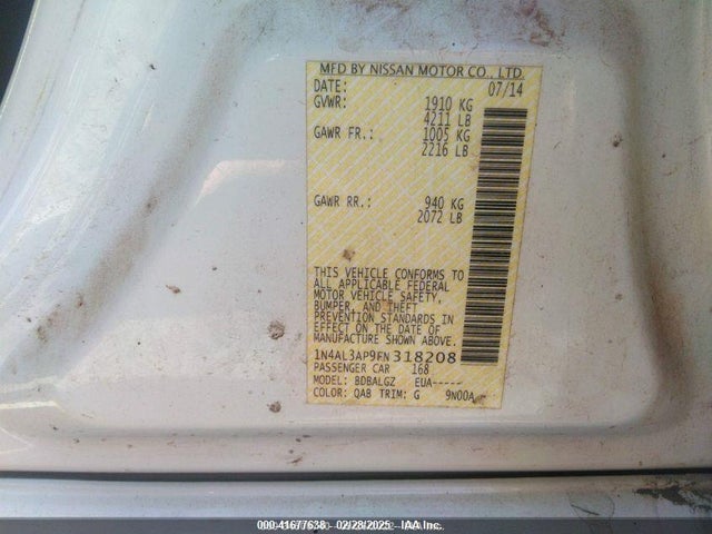 1N4AL3AP9FN318208 Nissan Altima 2.5/2.5 S/2.5 Sl/2.5 Sv